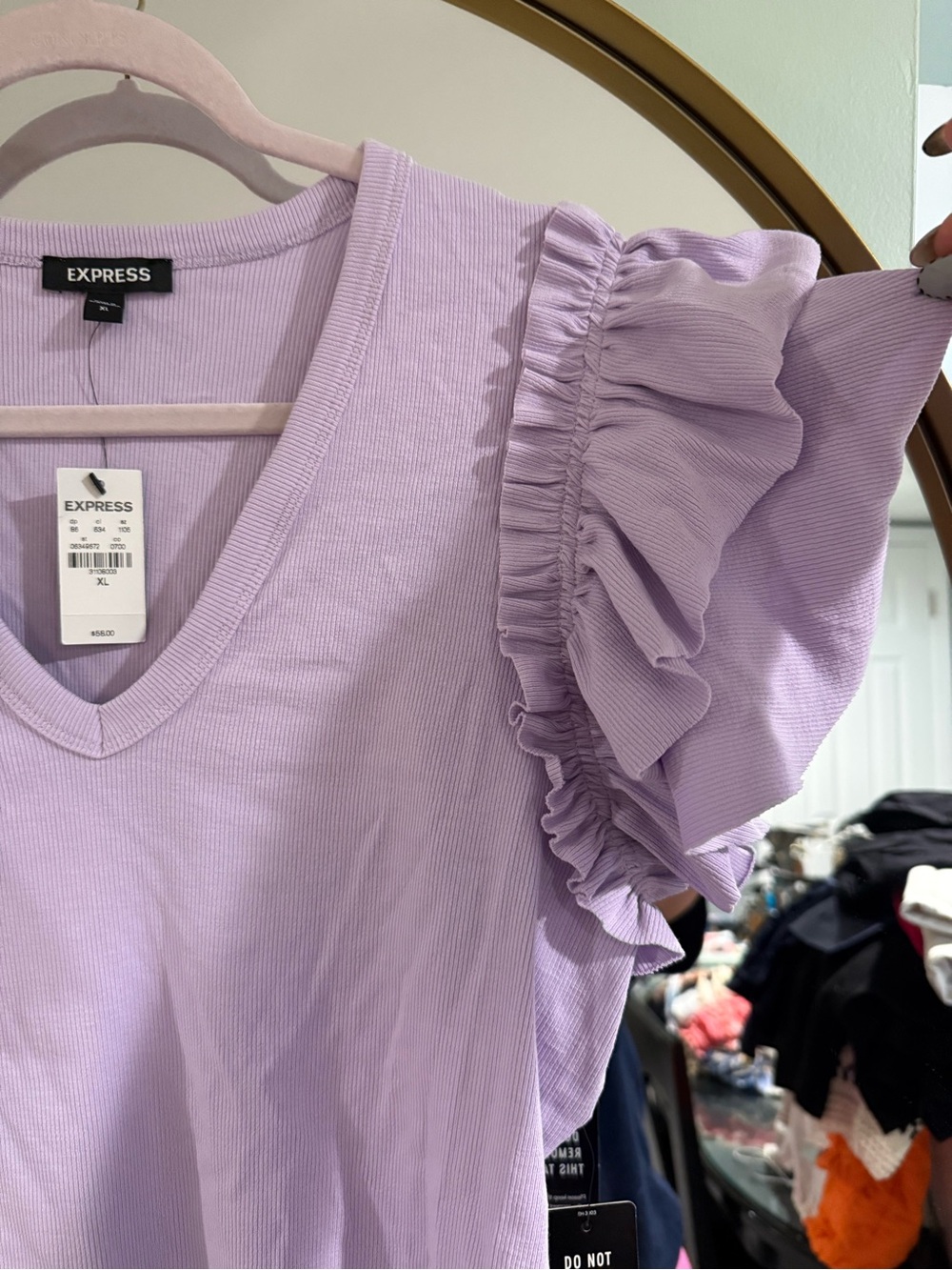 Express Lavender Ruffle Sleeve V-Neck Bodysuit - Picture 3 of 5